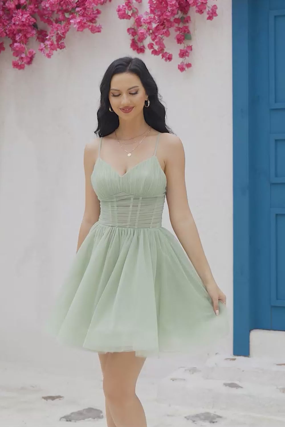 Chiclody Women Sage Green Homecoming Dress A Line Tulle Corset Short Prom  Dress