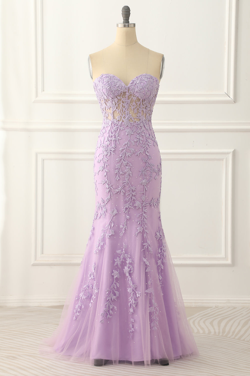 Women Lavender Mermaid Prom Dress Strapless Lace-up Back Party Dress ...