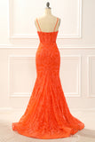 Orange Mermaid Glitter Prom Dress with Slit