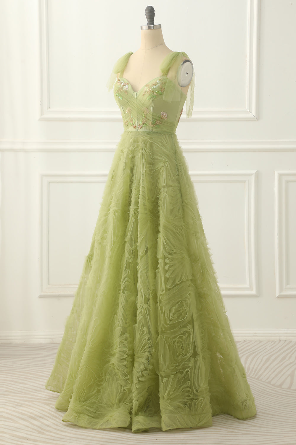 Buy Mint Green Mirror Embroidered Net Evening Gown Online | Samyakk