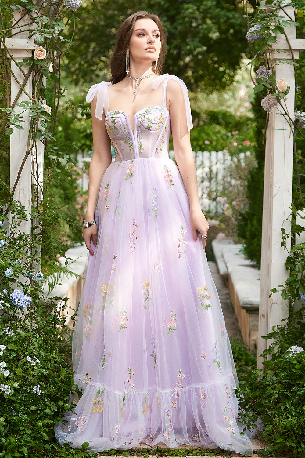 Chiclody Women Lavender Princess Prom Dress With Embroidery A-Line