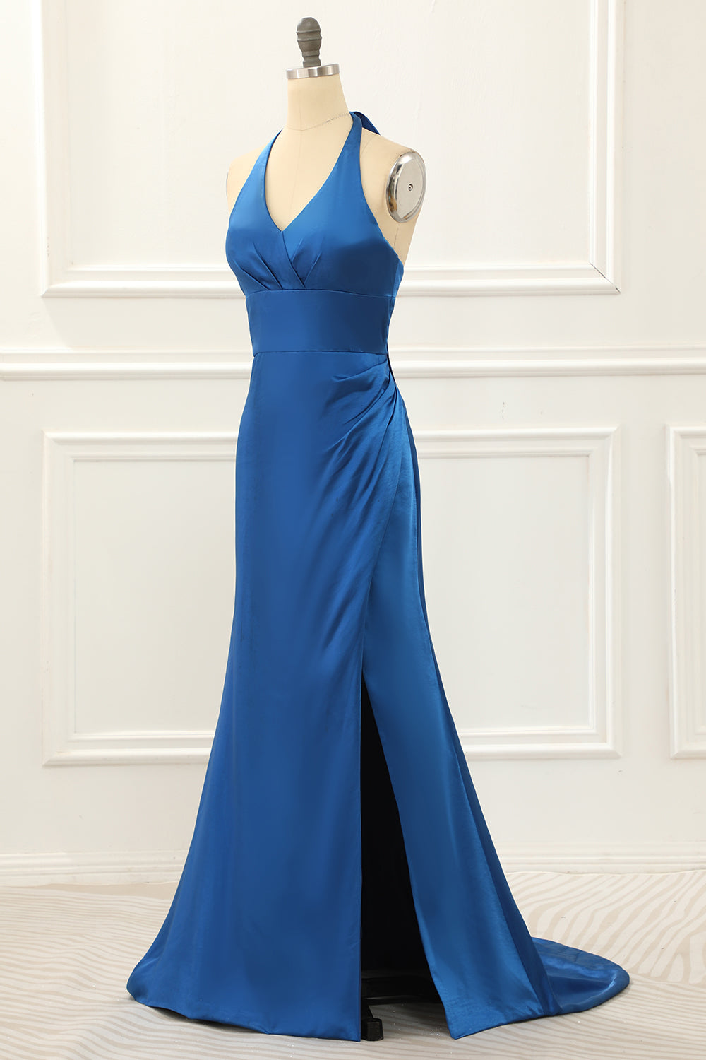 Royal Blue Simple A-line Long Split Evening Prom Dress - VQ